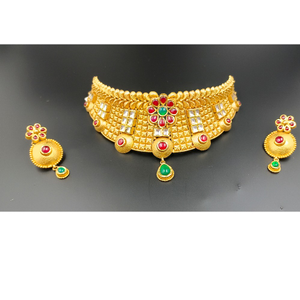 22K Gold Antique Necklace Set For Women