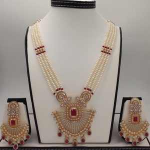 White;red cz ranihaar set with 4 lines fla