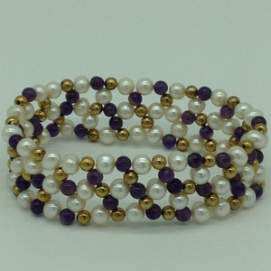 White round pearls with amethyst and golden 