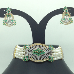 White and green cz choker set with 5 line f