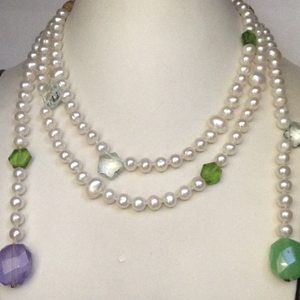 White Potato Pearls Long Mala With Semi Preci