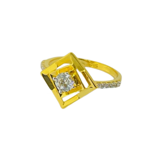 22k Yellow Gold Unique Single Stone CZ Ring