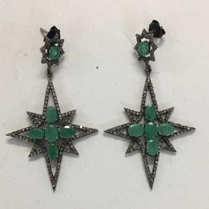 925 Oxidise silver Earrings With Colored Diam