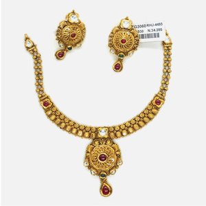 22kt gold antique bridal necklace set rhj-449