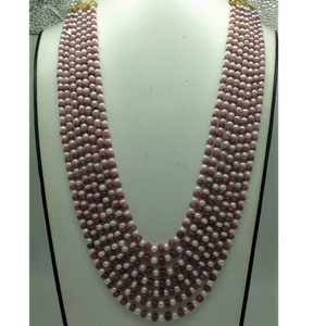 White flat pearls with red rubies beeds 7 