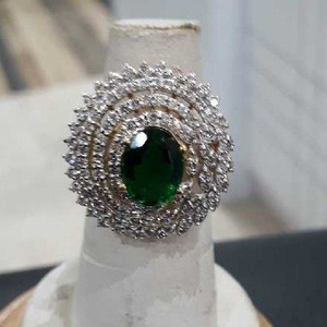 Green Stone Diamond Cocktail Ladies Ring