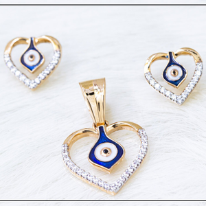 18k rose gold evil eye heart pendant set