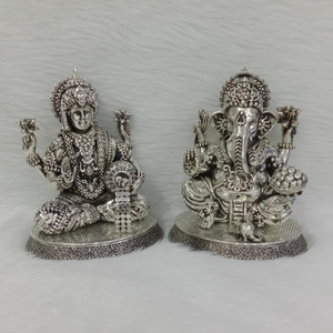 Pure silver idol of laxmi ganesha in antique 