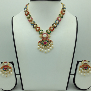 Navratan and white button pearls necklace se