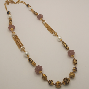 22K Gold Antique Beads With Stone Mala