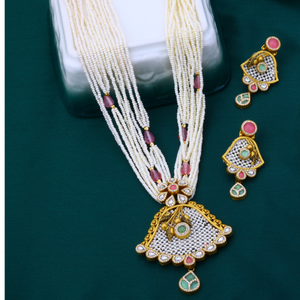 22k gold long necklace set with hanging white