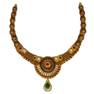 22K Gold Antique Modern Oxidised Necklace Set