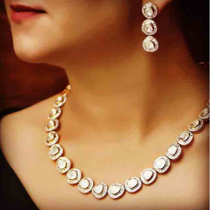 Diamond Polki Single Line Necklace Set