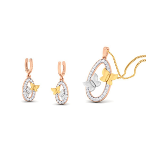 22k gold cz filigree butterfly pendant set