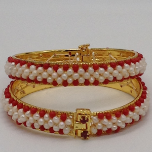 White seed pearls and corals jali bangles j