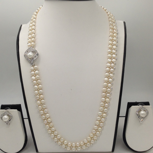 White cz and pearls broach set with 2 line 