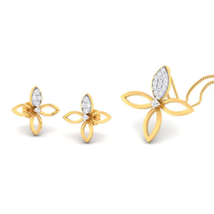 22k gold cz floral pendant set