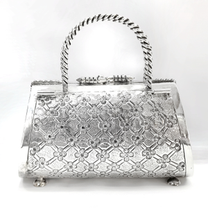 Pure Silver Purse With Handle In Fine Carving