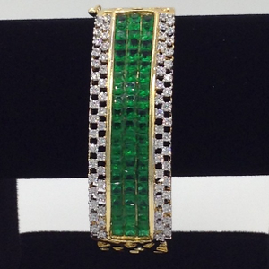 White And Green CZ Openable Kada Bracelet J