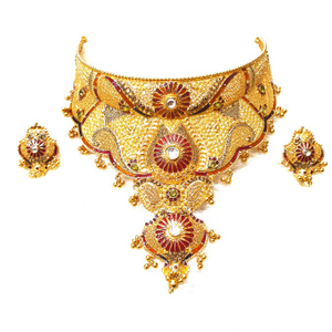 22k Gold Rajwadi Choker Necklace With Earring