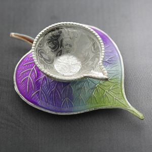 Peepal Design Silver Oil Lamp