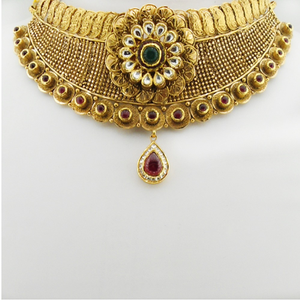 916 Gold Antique Bridal Necklace Set RHJ-3310