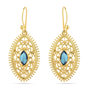 Labradorite Gold Dangle Earrings - 925 Sterli