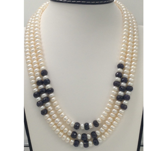 white flat pearls neckalce with blue sapphire