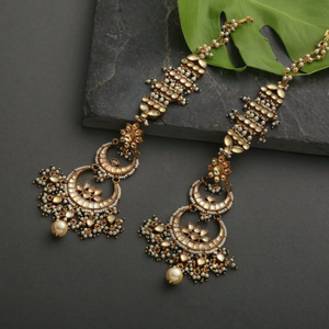 22k gold with kundan hair chain