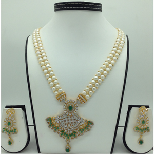 White,green cz ranihaar set with button pea
