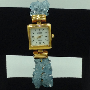 Aquamarine chips&nbsp;beeds 2&nbsp;layers watch&nbsp;jbg0