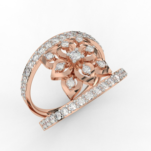 Tulip Flower Pattern Diamond Wedding Ring