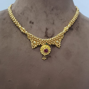 916 Gold Plain Pearl Handmade Necklace SJJGN3