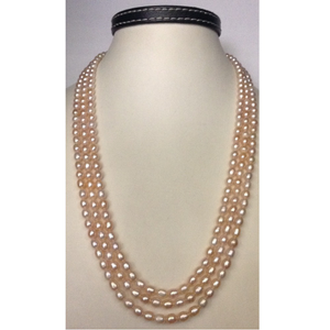 3 Line Freshwater Oval Pink Natural Pearls Ne