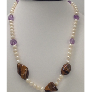 white potato pearls mala with amethyst and ti