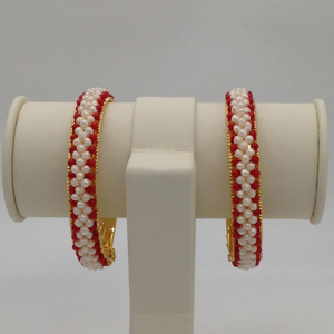 White Seed Pearls and Corals Jali Bangles J