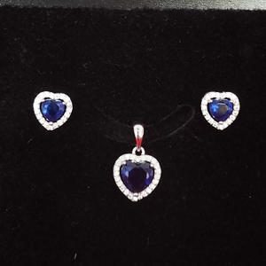 92.5 Silver Blue Diamond Heart Shape Pendant 