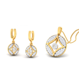 22k gold cz floral edge pendant set