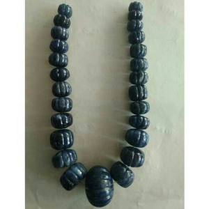 Blue Natural Sapphire Round Melon Cut Beads M
