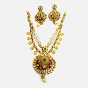 916 Gold Antique Bridal Necklace Set RHJ-4691