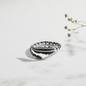 Oxidised silver leaf ring