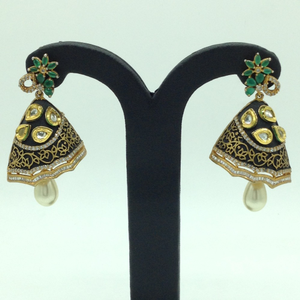 White and Green CZ Stones Ear Jhumki&nbsp;JER0056