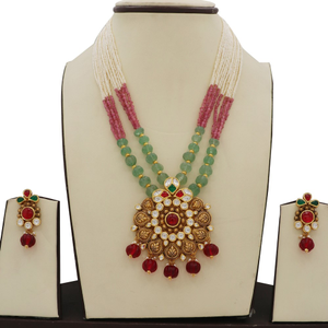 Gold Blossom Colourful Moti Necklace Set For 