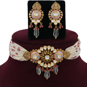 Pearl Flair Gold Studded Necklace Set AJNS22