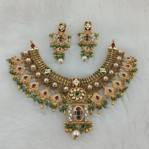 916 Gold Antique Rajwadi Jalar Necklace Set