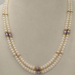 White Flat Pearls Necklace With CZ Golden&nbsp;Ch