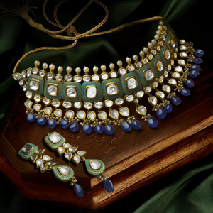 916 Gold Hallmark Jadau Bridal Necklace Set