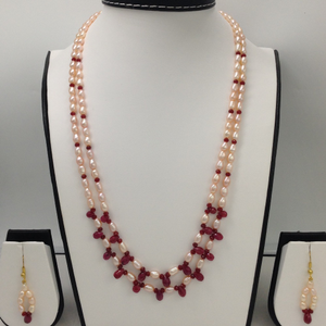 Orange oval pearls necklace set with ruby dro