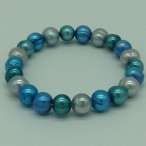Blue and Grey&nbsp;Potato&nbsp;Pearls Elastic Bracele