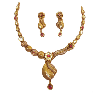 22kt Gold Antique Oxidised Designer Necklace 